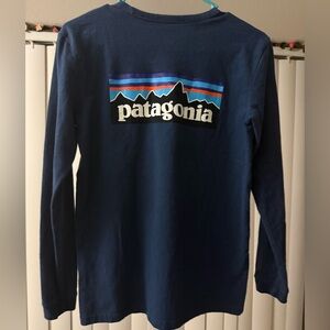 Patagonia Worn Wear Responsibili-tee Long Sleeve T Shirt Mens Small Reg Fit Navy